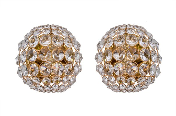 German Bubble Wall Sconces in Crystal & Gilt Brass from Palwa, 1960s, Set of 2-DEK-932743