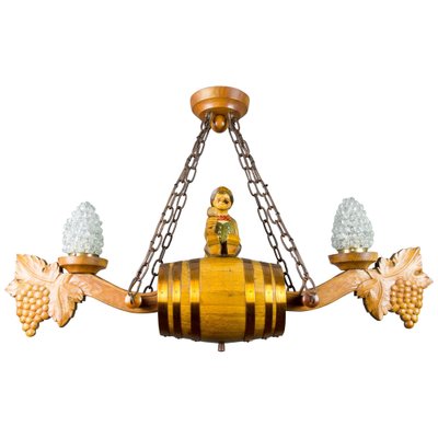 German Carved Wood Two-Light Wine Cellar Chandelier-KEG-1086471