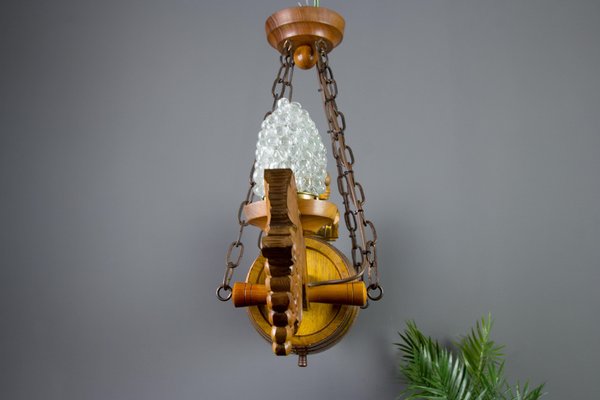 German Carved Wood Two-Light Wine Cellar Chandelier-KEG-1086471