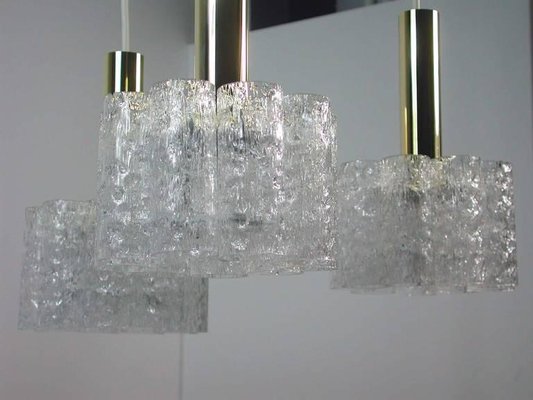 German Cascading Textured Glass and Brass Chandelier from Doria-OE-897867