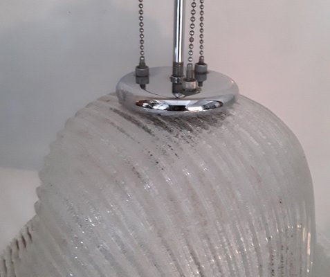 German Ceiling Lamp in Chrome-Plated Metal with Hat-Shaped Relief Glass Shade from Hustadt, 1970s-HOI-1276821