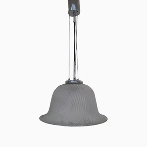 German Ceiling Lamp in Chrome-Plated Metal with Hat-Shaped Relief Glass Shade from Hustadt, 1970s-HOI-1276821