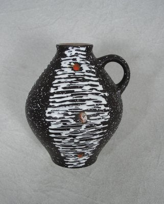 German Ceramic Drip Glaze Brown with White Stripes & Red Dots No. 650-17 Pitcher Vase from Jasba, 1950s-HIZ-1411057