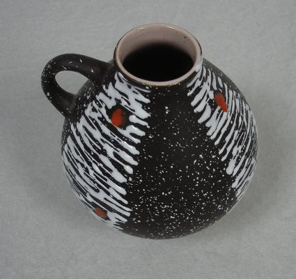 German Ceramic Drip Glaze Brown with White Stripes & Red Dots No. 650-17 Pitcher Vase from Jasba, 1950s-HIZ-1411057