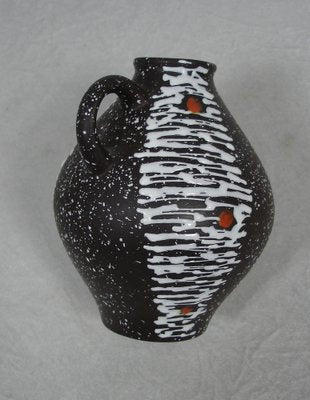 German Ceramic Drip Glaze Brown with White Stripes & Red Dots No. 650-17 Pitcher Vase from Jasba, 1950s-HIZ-1411057