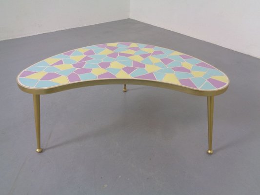 German Ceramic Metal & Mosaic Kidney Side Table, 1950s-RDW-801664