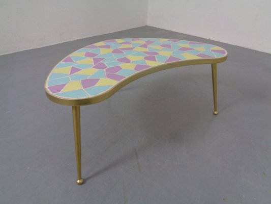 German Ceramic Metal & Mosaic Kidney Side Table, 1950s-RDW-801664