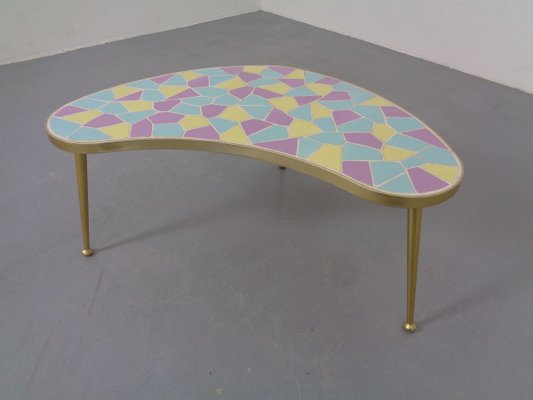 German Ceramic Metal & Mosaic Kidney Side Table, 1950s-RDW-801664