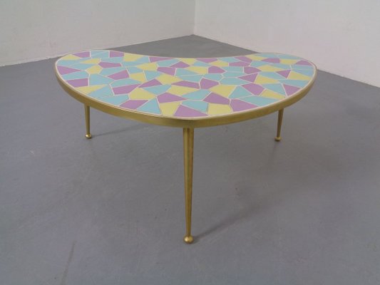 German Ceramic Metal & Mosaic Kidney Side Table, 1950s-RDW-801664