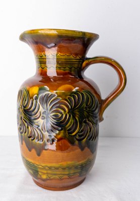 German Ceramic Pitcher with Decoration of Relief Leaves, 1960s-RIU-1167814