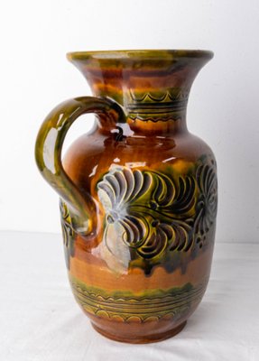 German Ceramic Pitcher with Decoration of Relief Leaves, 1960s-RIU-1167814