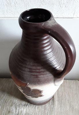 German Ceramic Vase in Brown Tones with Stylized Floral Motif from Bay Keramik, 1970s-HOI-1272960