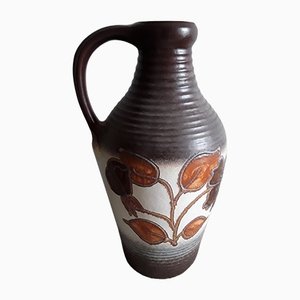 German Ceramic Vase in Brown Tones with Stylized Floral Motif from Bay Keramik, 1970s-HOI-1272960