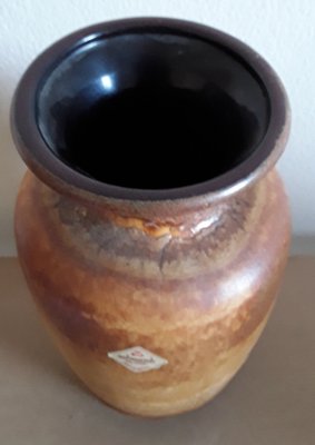 German Ceramic Vase with Brown Glaze with Ornamental Label from Scheurich, 1970s-HOI-1453631