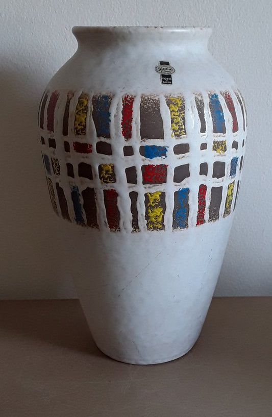 German Ceramic Vase with Colored Geometric Motifs from Jasba, 1960s