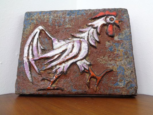 German Ceramic Wall Plaque with Cockerel, 1970s-RDW-961162