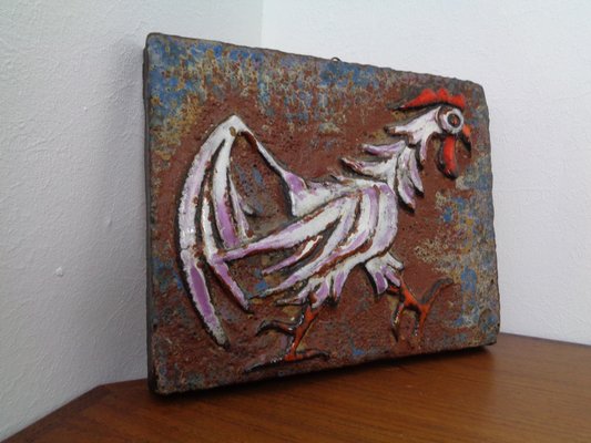 German Ceramic Wall Plaque with Cockerel, 1970s-RDW-961162