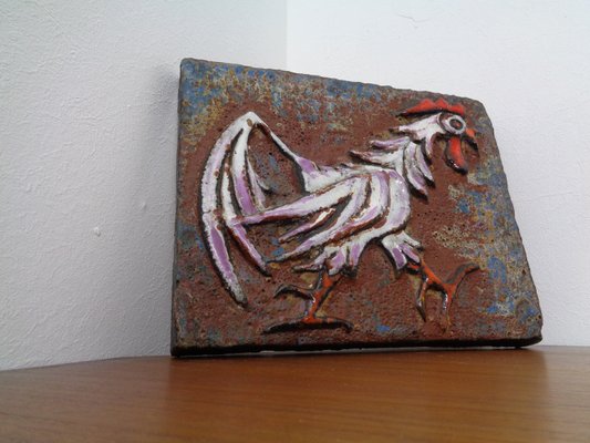 German Ceramic Wall Plaque with Cockerel, 1970s-RDW-961162