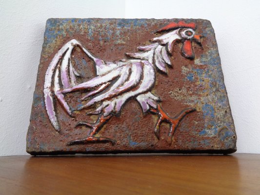 German Ceramic Wall Plaque with Cockerel, 1970s-RDW-961162