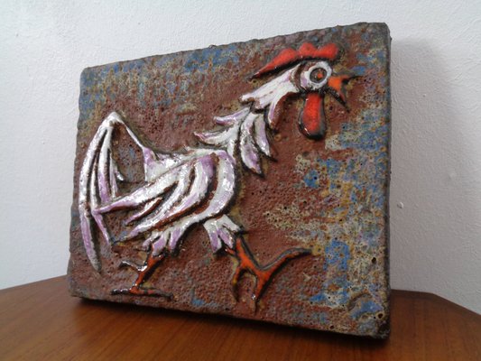 German Ceramic Wall Plaque with Cockerel, 1970s-RDW-961162