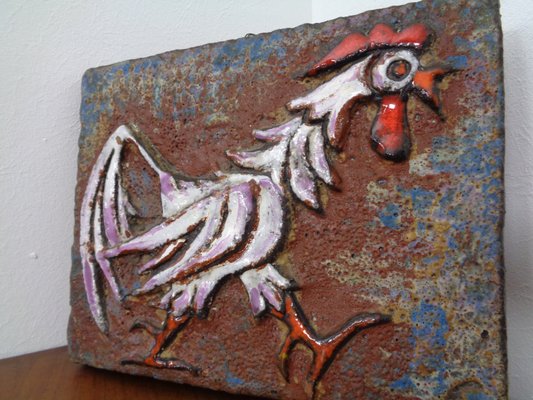 German Ceramic Wall Plaque with Cockerel, 1970s-RDW-961162