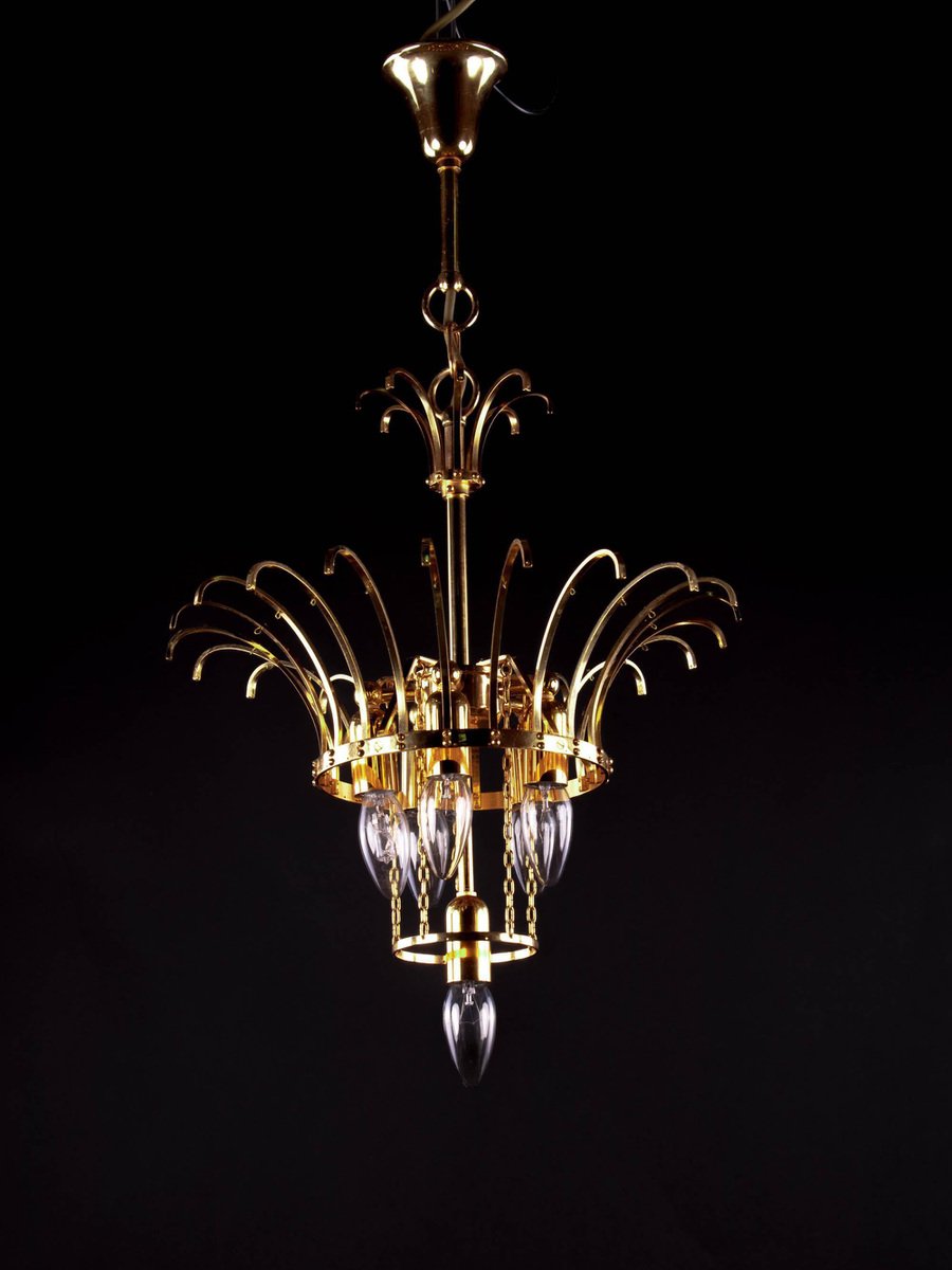 German Chandelier with Crystal Rods & Gilt Brass by Christoph Palme for Palwa, 1960s