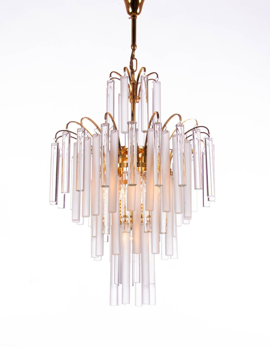 German Chandelier with Crystal Rods & Gilt Brass by Christoph Palme for Palwa, 1960s