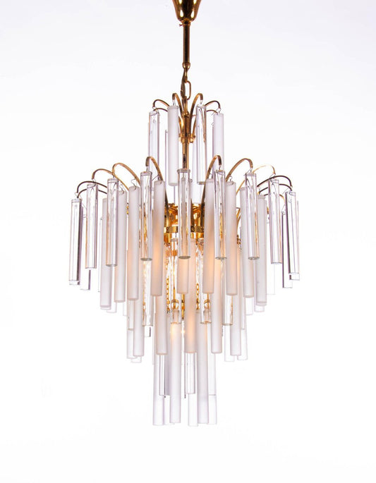 German Chandelier with Crystal Rods & Gilt Brass by Christoph Palme for Palwa, 1960s