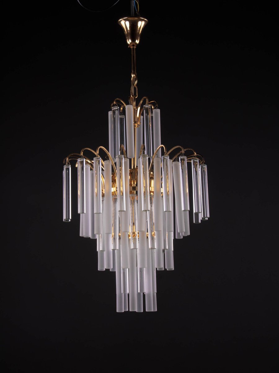 German Chandelier with Crystal Rods & Gilt Brass by Christoph Palme for Palwa, 1960s