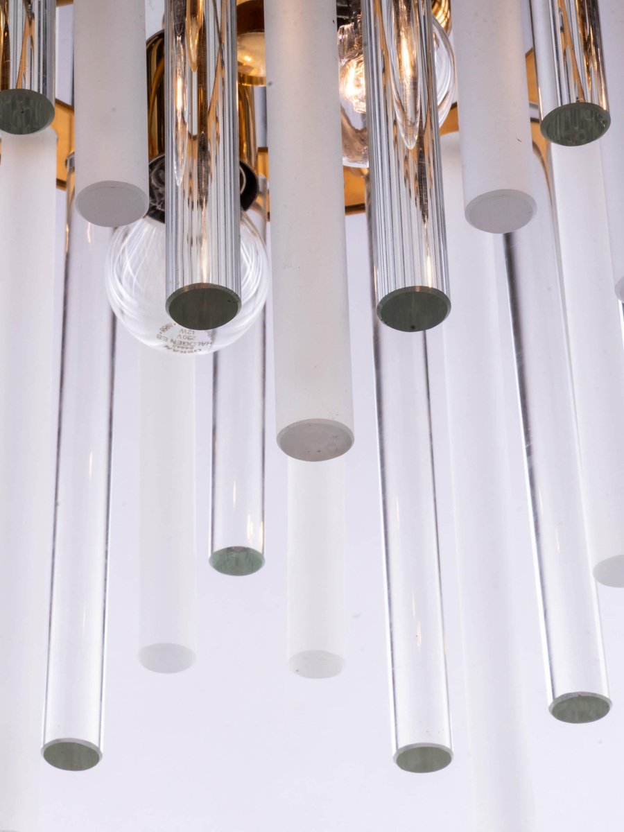 German Chandelier with Glass Rods & Brass from Palwa, 1960s