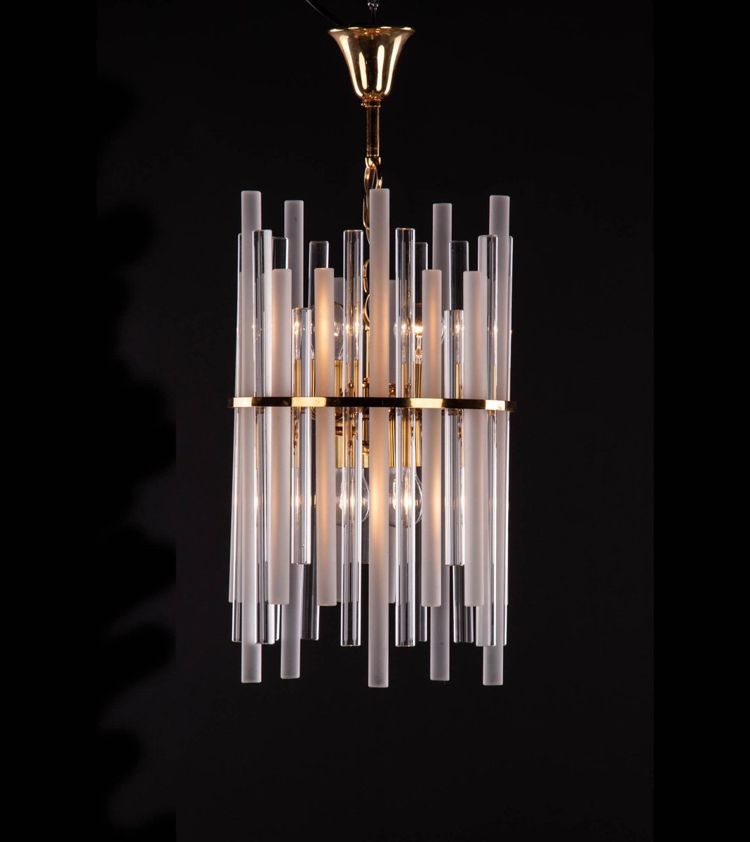 German Chandelier with Glass Rods & Brass from Palwa, 1960s