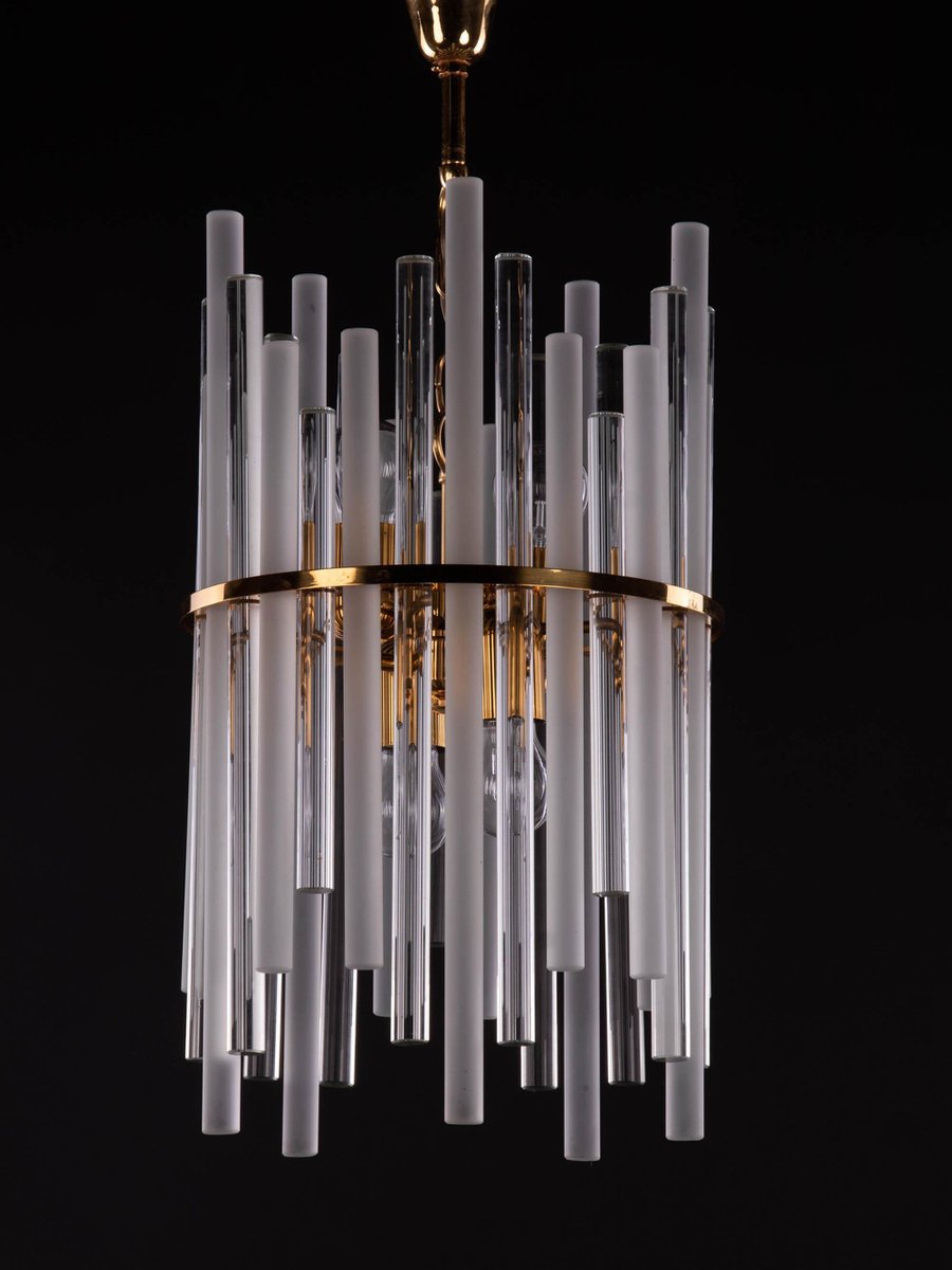 German Chandelier with Glass Rods & Brass from Palwa, 1960s