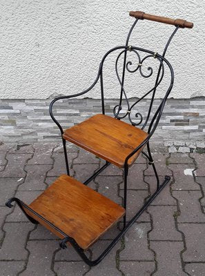 German Child's Carriage Seat with Wrought Iron Frame, Spruce Wood Handle and Spruce Wood Panels, 1900s-HOI-1091975