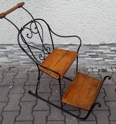 German Child's Carriage Seat with Wrought Iron Frame, Spruce Wood Handle and Spruce Wood Panels, 1900s-HOI-1091975