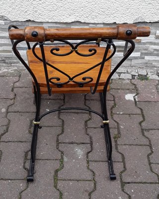 German Child's Carriage Seat with Wrought Iron Frame, Spruce Wood Handle and Spruce Wood Panels, 1900s-HOI-1091975