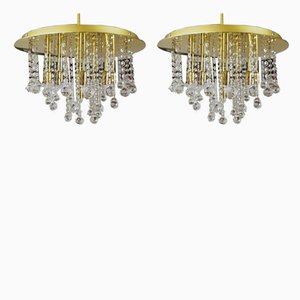 German Crystal and Brass Ceiling Lamps from Faustig, 1980s, Set of 2-DEK-553963