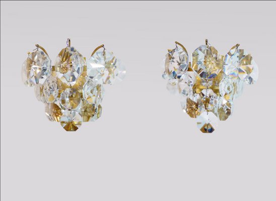 German Crystal and Brass Sconces by Christoph Palme, 1960s, Set of 2-DEK-550856