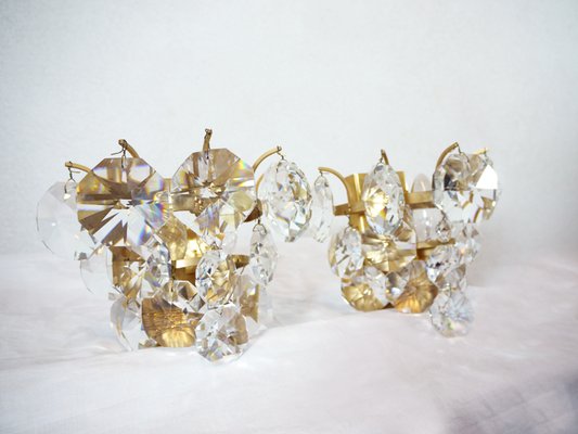 German Crystal and Brass Sconces by Christoph Palme, 1960s, Set of 2-DEK-550856