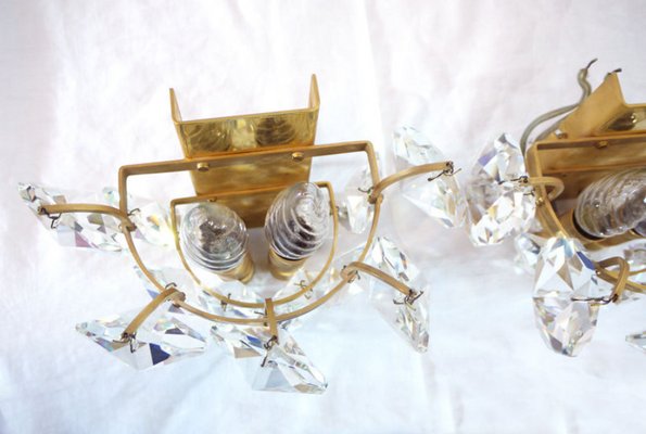 German Crystal and Brass Sconces by Christoph Palme, 1960s, Set of 2-DEK-550856