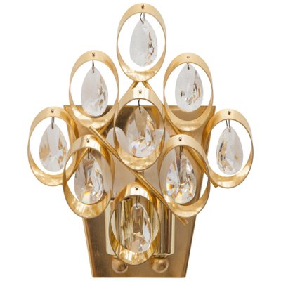 German Crystal and Brass Wall Sconce from Palwa, 1960s, Set of 2-KL-620377