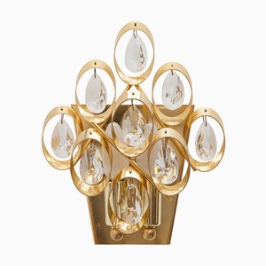 German Crystal and Brass Wall Sconce from Palwa, 1960s, Set of 2-KL-620377