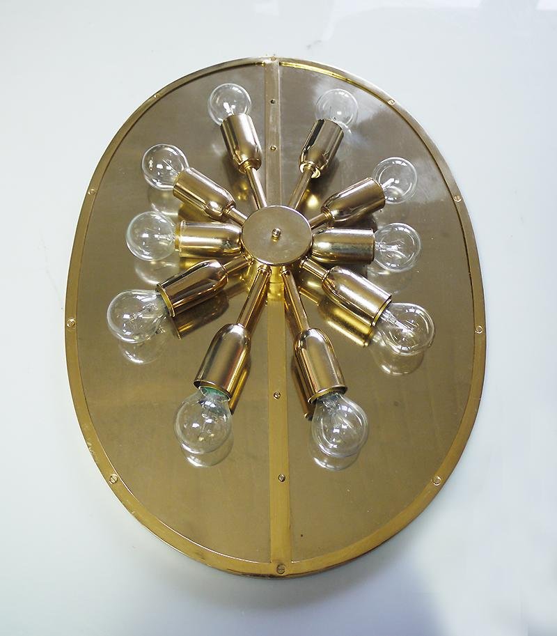 German Crystal & Gilt Brass Oval Backlit Mirror by Christoph Palme for Palwa, 1960