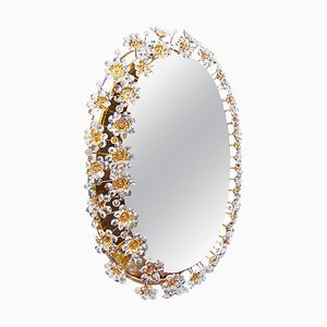 German Crystal & Gilt Brass Oval Backlit Mirror by Christoph Palme for Palwa, 1960-DEK-1114303