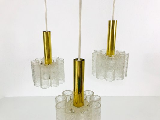 German Crystal Ice Glass Cascade Pendant Lamp from Doria Leuchten, 1960s-PUK-617825