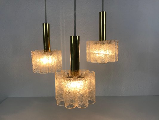 German Crystal Ice Glass Cascade Pendant Lamp from Doria Leuchten, 1960s-PUK-617825