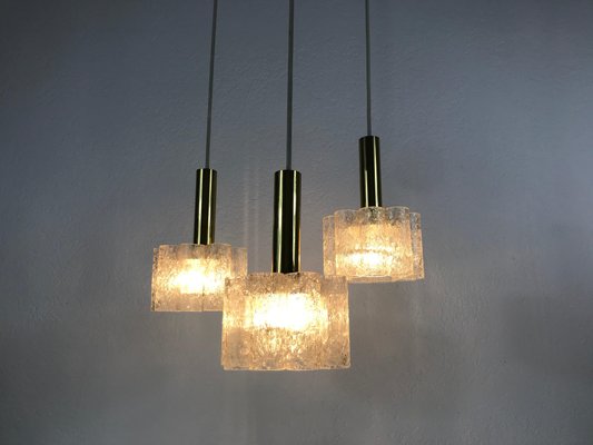 German Crystal Ice Glass Cascade Pendant Lamp from Doria Leuchten, 1960s-PUK-617825