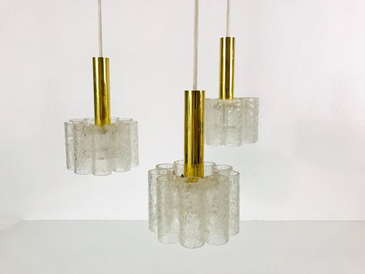 German Crystal Ice Glass Cascade Pendant Lamp from Doria Leuchten, 1960s-PUK-617825