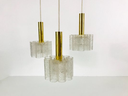 German Crystal Ice Glass Cascade Pendant Lamp from Doria Leuchten, 1960s-PUK-617825