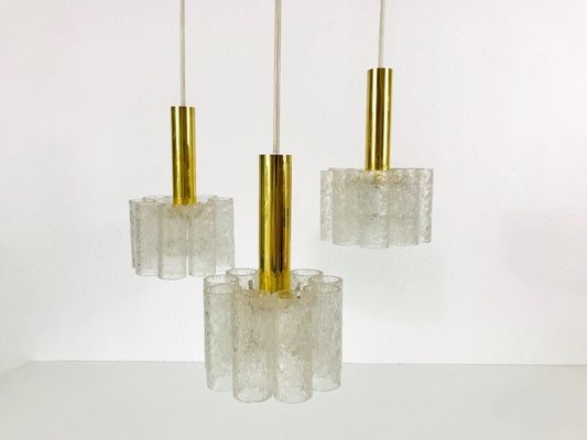 German Crystal Ice Glass Cascade Pendant Lamp from Doria Leuchten, 1960s-PUK-617825