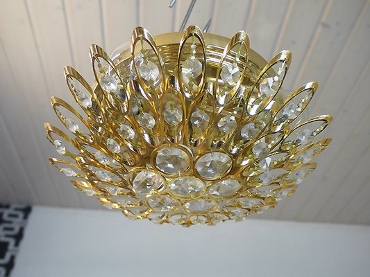 German Crystals & Gilt Brass Ceiling Lamp from Palwa, 1970s-DEK-554600